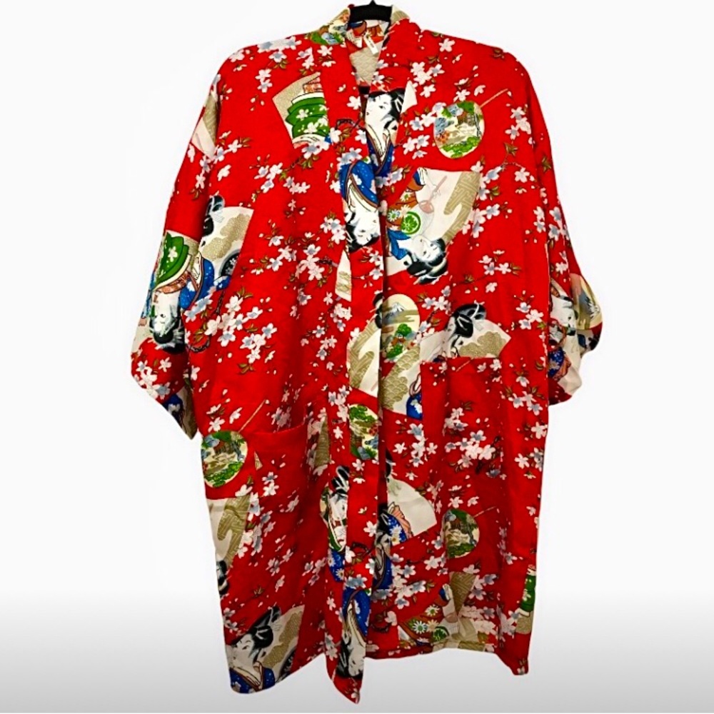 Pinup Traditional Geisha Kimono Robe Wrap Red Ornamental Japanese